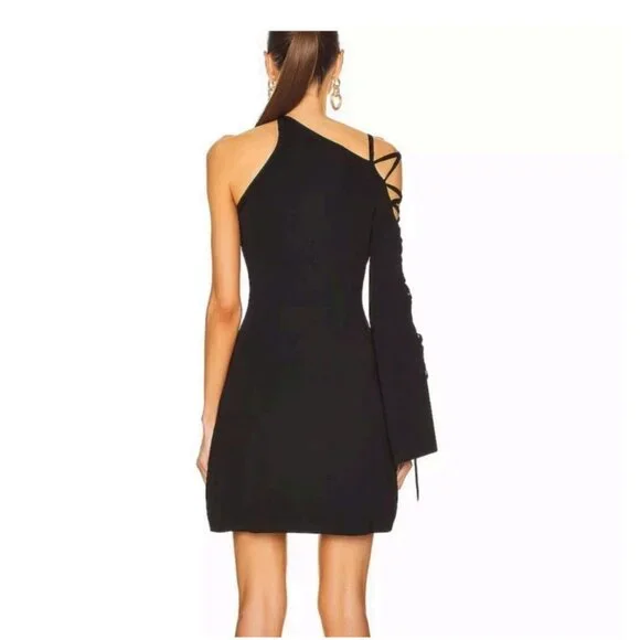 Cult Gaia Nuru Knit Asymmetrical One-Shoulder Mini Dress Black Black NWT Sz M - Picture 6 of 12
